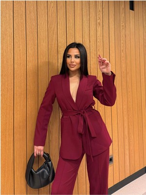 Bella Breeze Kadın Kuşaklı Ceket Pantolon Takım Elbise
