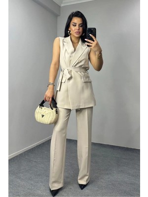 Bella Breeze Kadın Kuşaklı Yelek Pantolon Takım Elbise