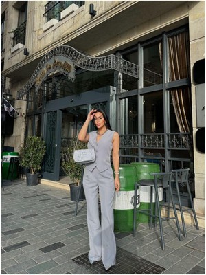 Bella Breeze Kadın Klasik Çizgili Yelek Pantolon Takım Elbise