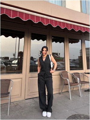 Bella Breeze Kadın Klasik Çizgili Yelek Pantolon Takım Elbise