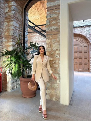 Bella Breeze Kadın Tek Düğmeli Ceket Dar Paça Pantolon Takım Elbise