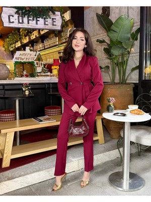Bella Breeze Kadın Yan Pileli Tasarım Ceket Pantolon Takım Elbise
