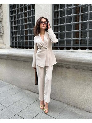 Bella Breeze Kadın Yan Pileli Tasarım Ceket Pantolon Takım Elbise