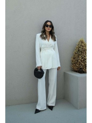 Bella Breeze Kadın Kuşaklı Ceket Pantolon Takım Elbise