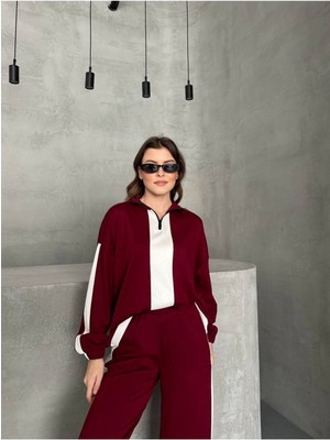 Bella Breeze Kadın Spor Eşofman Takım Modal Kumaş Şeritli Uzun Kol Ikili Takım