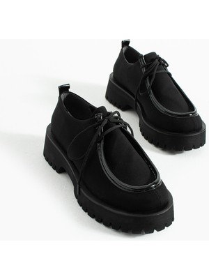 Tivana Kadın Yüksek Taban Loafer Arden Siyah Suni Deri ile Rahat ve Şık Ayakkabı