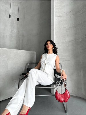 Bella Breeze Kadın Alt Üst Takım Şık Düğme Detaylı Premium Yelek Pantolon Ikili Takım Elbise