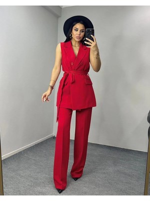 Bella Breeze Kadın Kuşaklı Yelek Pantolon Takım Elbise