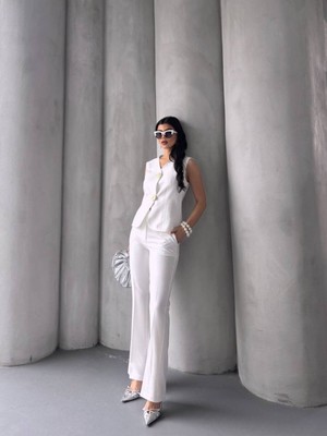 Bella Breeze Kadın Gold Kurabiye Düğmeli Yelek Pantolon Takım Elbise