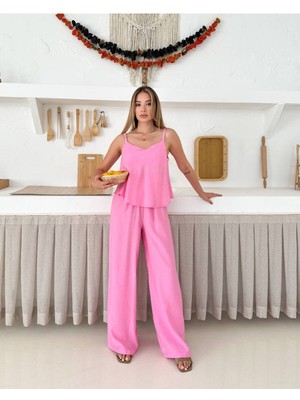 Bella Breeze Kadın Keten Görünümlü Askılı Yazlık Alt Üst Takım