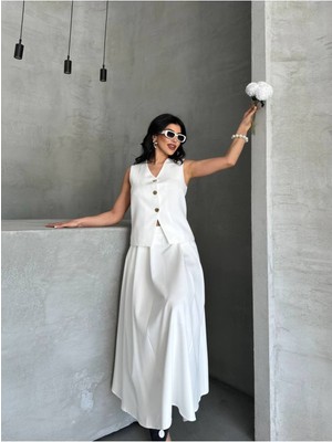 Bella Breeze Kadın Alt Üst Takım Şık Düğme Detaylı Premium Yelek Etek Ikili Takım Elbise