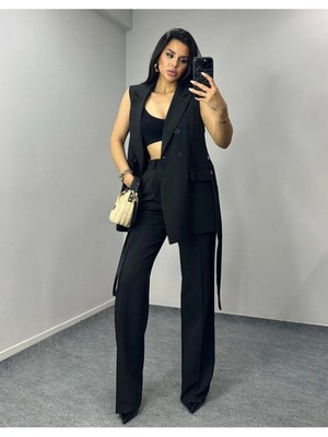 Bella Breeze Kadın Kuşaklı Yelek Pantolon Takım Elbise