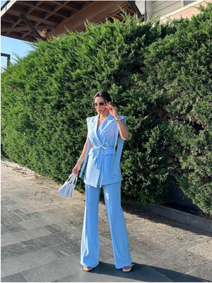 Bella Breeze Kadın Oversize Bağlamalı Tasarım Yelek Pantolon Takım Elbise