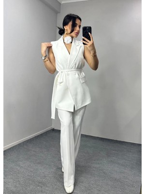 Bella Breeze Kadın Kuşaklı Yelek Pantolon Takım Elbise