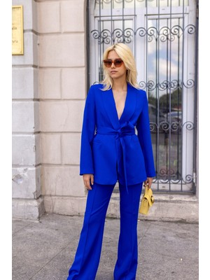 Bella Breeze Kadın Bağalamalı Model Kuşaklı Blazer Takım Elbise
