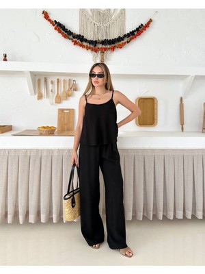 Bella Breeze Kadın Keten Görünümlü Askılı Yazlık Alt Üst Takım