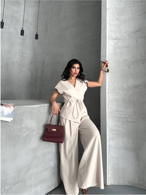 Bella Breeze Kadın Kuşaklı Yelekli Palazzo Pantolonlu Takım Elbise
