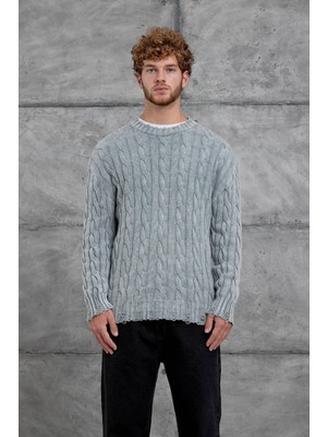 Gri Mrk Örgü Detaylı Oversize Triko Kazak