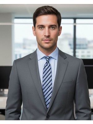 1001 Kravat Lacivert Beyaz Mavi Çizgili 7,5 cm Genişliğinde Ipek Kravat