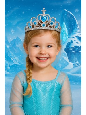 Toyfest Frozen Elsa Tacı Mavi Kalpli Taşlı Prenses Kostüm Tacı Karlar Ülkesi Kız Çocuk Aksesuarı