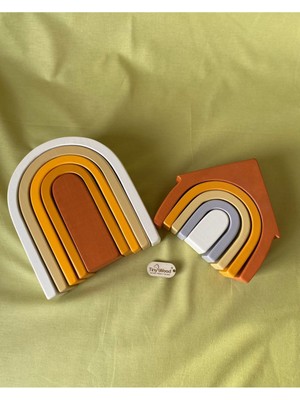 Tiny Wood Waldorf Gökkuşağı Ev ve Ahşap U Şekli Waldorf Renkli Doğal Ahşap Eğitici Bebek Çocuk Oyuncak Seti