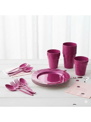 Ta-Fu Global Parti Takımı Plastik Mika Set (- Bardak 25 Adet ,Çatal 25 Adet ,Tabak 6 Adet ,Kaşık 25 Adet-)