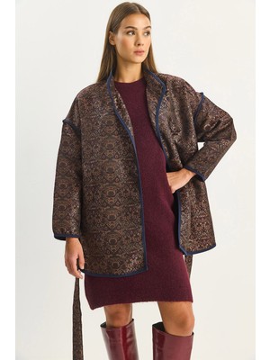 Shade Kadın Etnik Desenli Kuşaklı Oversize Kimono