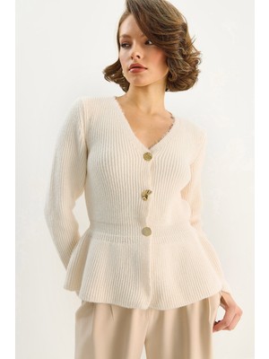 Shade Kadın 3 Düğmeli Belden Oturtmalı Pileli Hırka