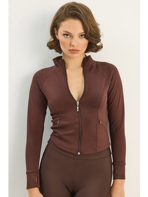 Shade Kadın Fermuarlı Dik Yaka Fitted Çift Cepli Sporcu Hırka