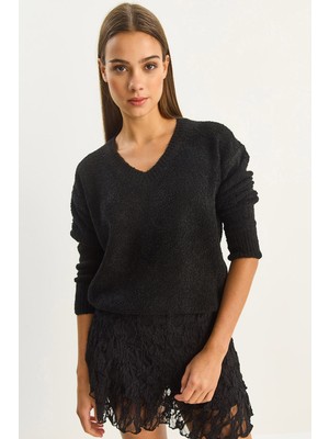 Shade Kadın Kendinden Dokulu V Yaka Kazak