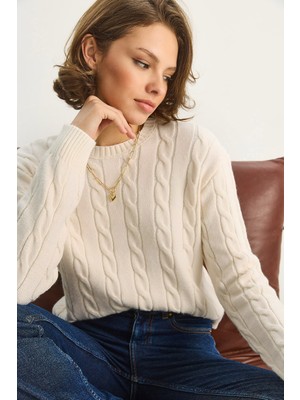 Shade Kadın Bisiklet Yaka Saç Örgü Triko Kazak