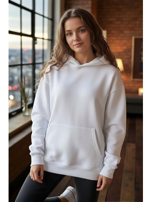 Windy Island Kadın Oversize % 100 Pamuk Içi Polarlı Yumuşak Dokulu Basic Kapüşonlu Sweatshirt