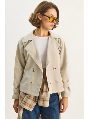 Shade Kadın Kruvaz Yake Aller Detaylı Astarlı Kısa Trençkot