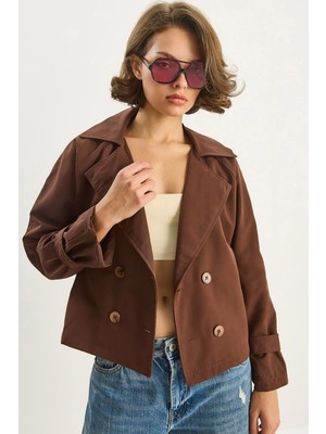 Shade Kadın Kruvaz Yake Aller Detaylı Astarlı Kısa Trençkot