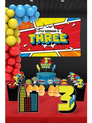 Hey Parti Süper Kahraman Temalı 3 Yaş Doğum Günü Parti Seti (Spiderman, Batman, Superman Uyumlu) - Maxi