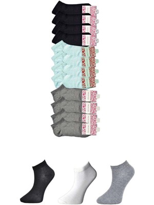 Litaetrend Siyah Gri ve Beyaz Kadın Bilek Çorap 12 Çift