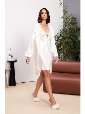 Pierre Cardin Saten Dörtlü Gelin Çeyiz Seti - 7010 Ekru