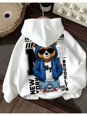 Kids Face Özel Tasarım Kapüşonlu Brooklyn Ny Baskılı %100 Pamuk Hip Hop Erkek Çocuk Sweatshırt