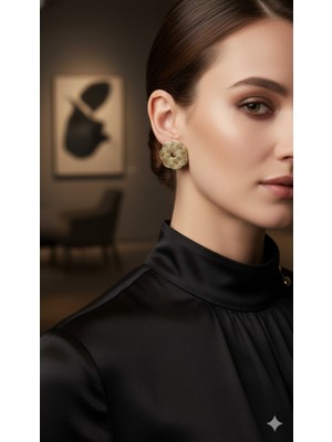 Lu Atelier Soléna El Yapımı Polimer Kil Küpe – Altın Çiçek Form Tasarım – Zarif ve Şık Model