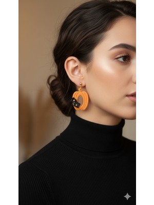 Lu Atelier Nocturna Bloom El Yapımı Polimer Kil Küpe – Halloween Konsept Turuncu Siyah Çiçek Tasarım