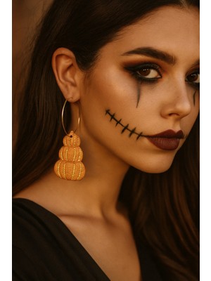 Lu Atelier Pumpkin Glow Kabak Tasarımlı Polimer Kil Küpe - Altın Detaylı, El Yapımı, Hafif