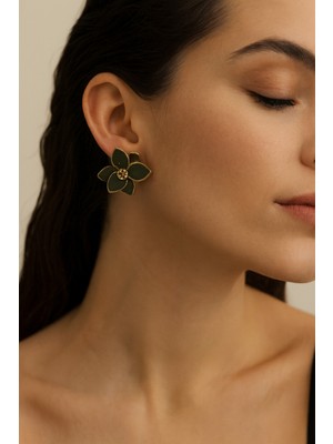 Lu Atelier Viridia El Yapımı Yeşil & Altın Çiçek Tasarım Küpe