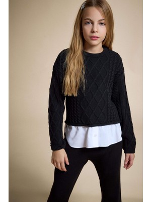 DeFacto Bisiklet Yaka Etek Ucu Detaylı Triko Kazak Kız Çocuk F2620A825WN