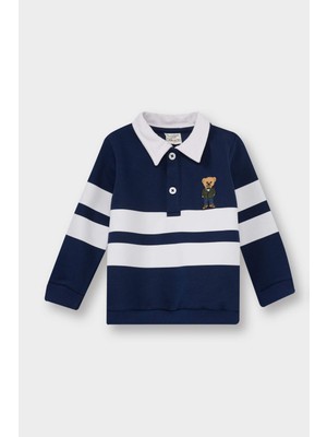 DeFacto Gömlek Yaka Ayı Baskılı Renk Bloklu İçi Yumuşak Tüylü Sweatshirt Erkek Bebek G4406A525WN