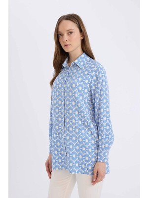 DeFacto Relax Fit Gömlek Yaka Desenli Viskon Uzun Kollu Tunik D7348AX25SP