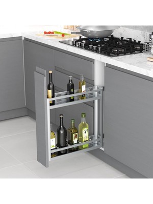 Dizaynaks Tezgah Altı Yandan Raylı Alüminyum Şişelik &amp; Deterjan 15 Cm. Modül S2806