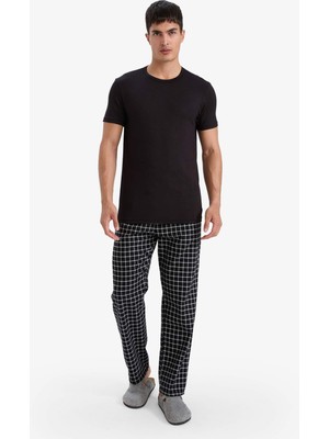 DeFacto C6124AX25WN Regular Fit Uzun Boy Kareli Pijama Altı Erkek Cepli Siyah-BK81 Konforlu Tasarım