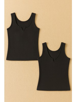 Alissa Kadın Pamuklu Likralı Geniş Askılı Penye Kaşkorse 2'li Atlet W6K4K7T4KA