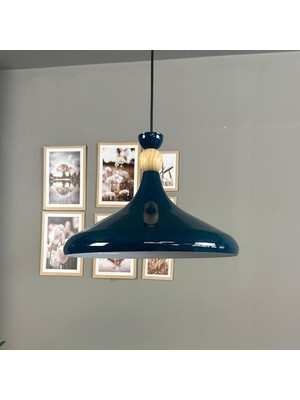 Bamyum Deniz Yeşili Ahşap Şapka Tekli Avize Sarkıt Salon Mutfak Cafe Butik Lamba Aydınlatma Avizeler