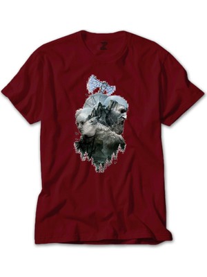 God Of War Ragnarok Atreus Kratos Siluet Kırmızı Tişört Liyada